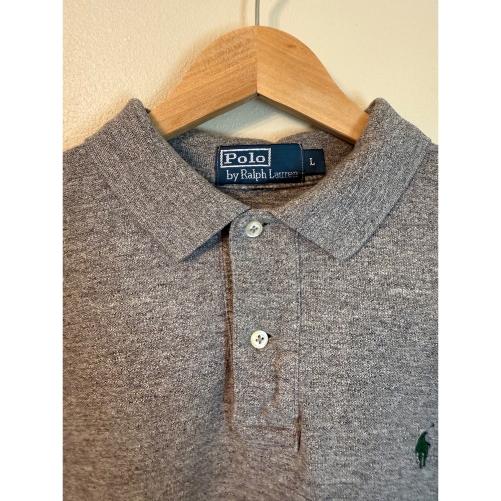 Polo Ralph Lauren Long Sleeve Polo Shirt Gray Cotton Pique L Heritage Preppy - Picture 2 of 8
